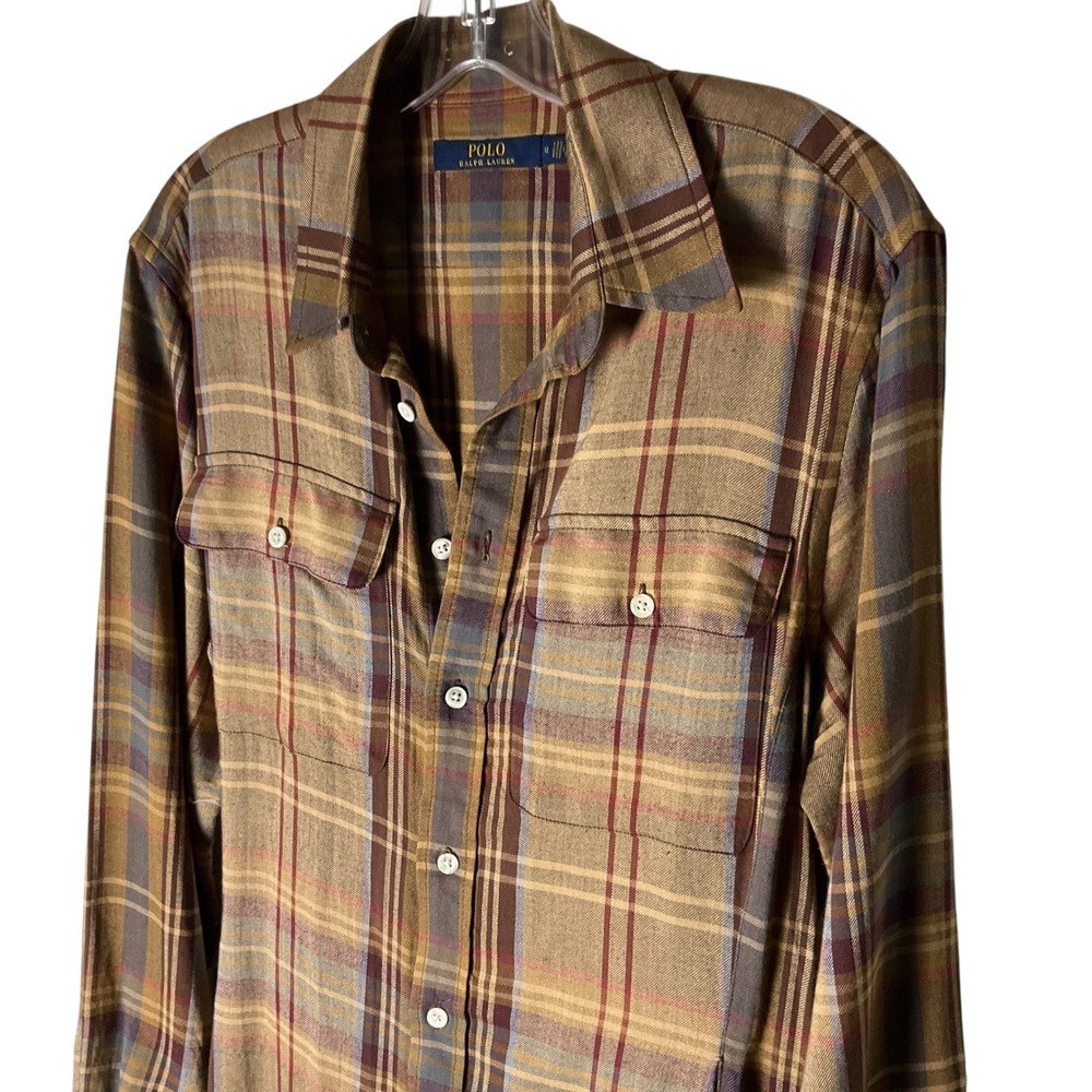 Polo Ralph Lauren Flannel Belted Midi Shirt Dress Brown Plaid Size XL - Picture 5 of 9